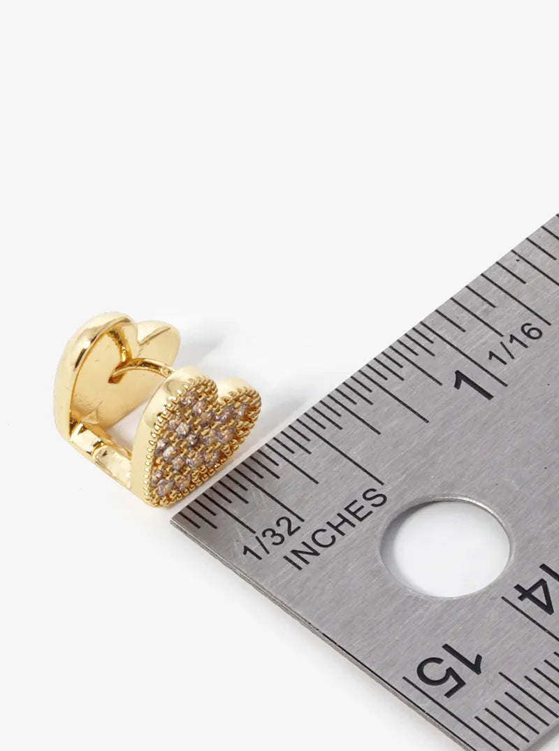 14K Gold Dipped CZ Pave 10mm Heart Huggie Hoop Earrings