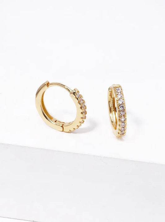14K Gold Dipped CZ Pave 12mm Huggie Hoop Earrings