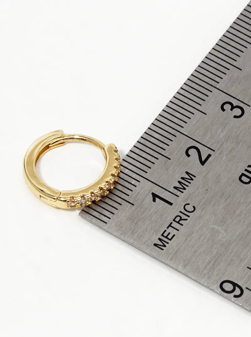 14K Gold Dipped CZ Pave 12mm Huggie Hoop Earrings