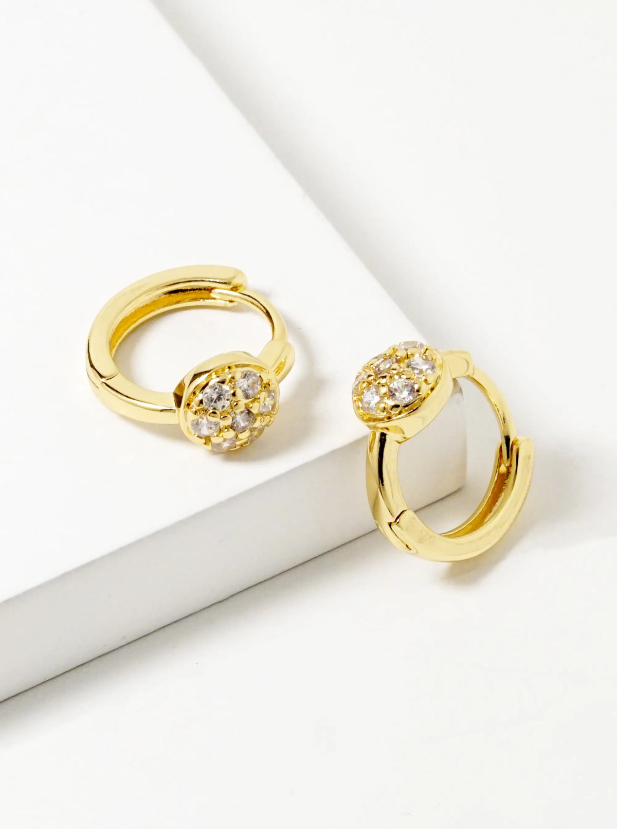 14K Gold Dipped CZ Pave 13mm Dainty Huggie Hoop Earrings