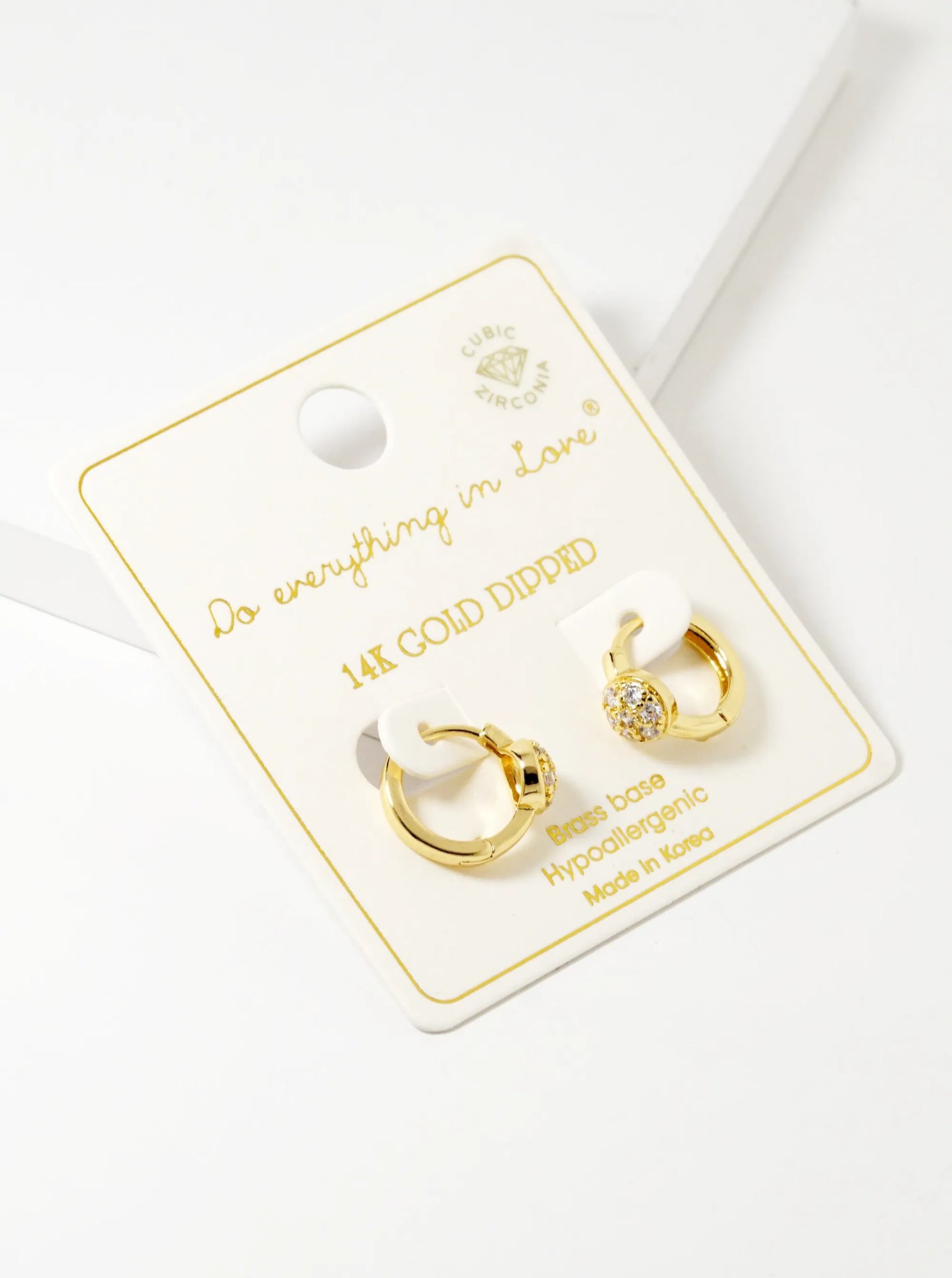 14K Gold Dipped CZ Pave 13mm Dainty Huggie Hoop Earrings