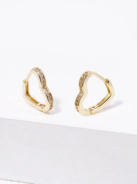 14K Gold Dipped CZ Pave 13mm Heart Huggie Hoop Earrings