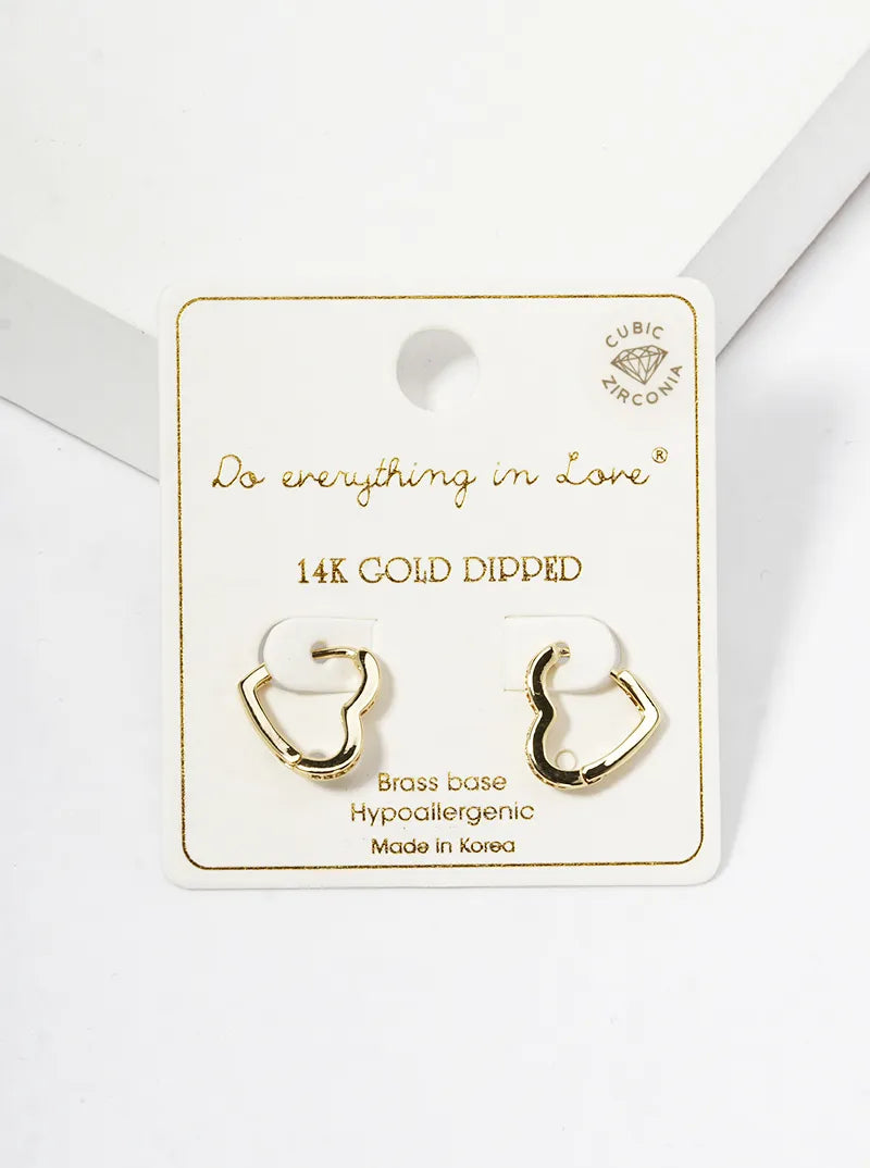 14K Gold Dipped CZ Pave 13mm Heart Huggie Hoop Earrings