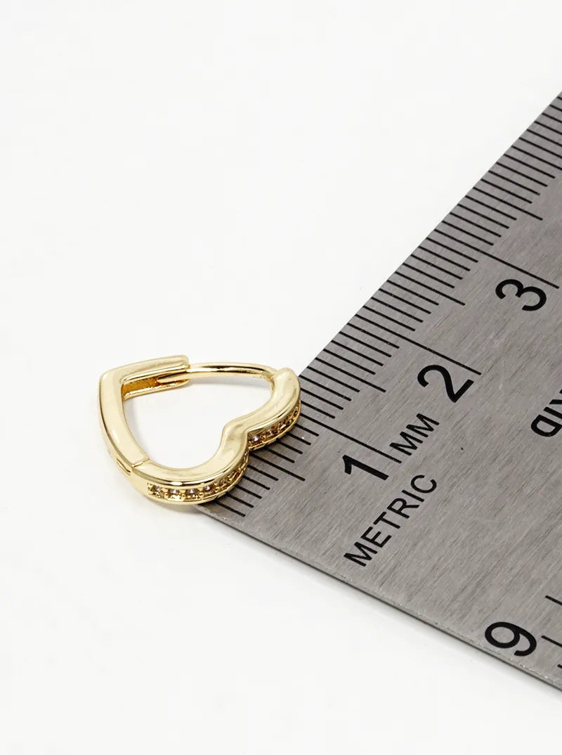 14K Gold Dipped CZ Pave 13mm Heart Huggie Hoop Earrings