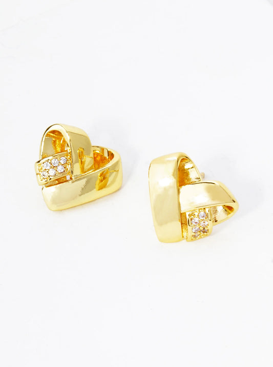 14K Gold Dipped CZ Pave 13mm Knot Heart Stud Earrings