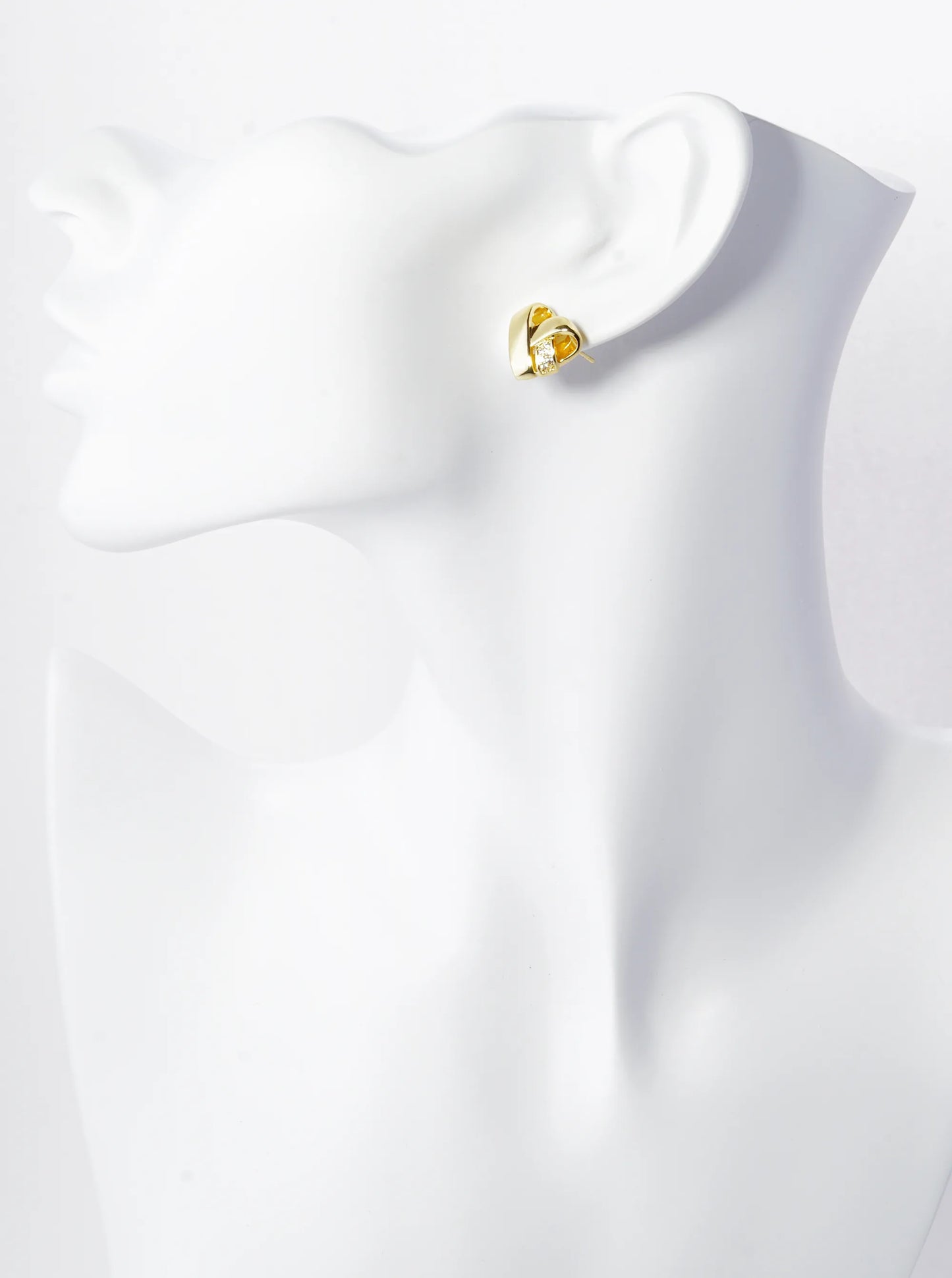 14K Gold Dipped CZ Pave 13mm Knot Heart Stud Earrings
