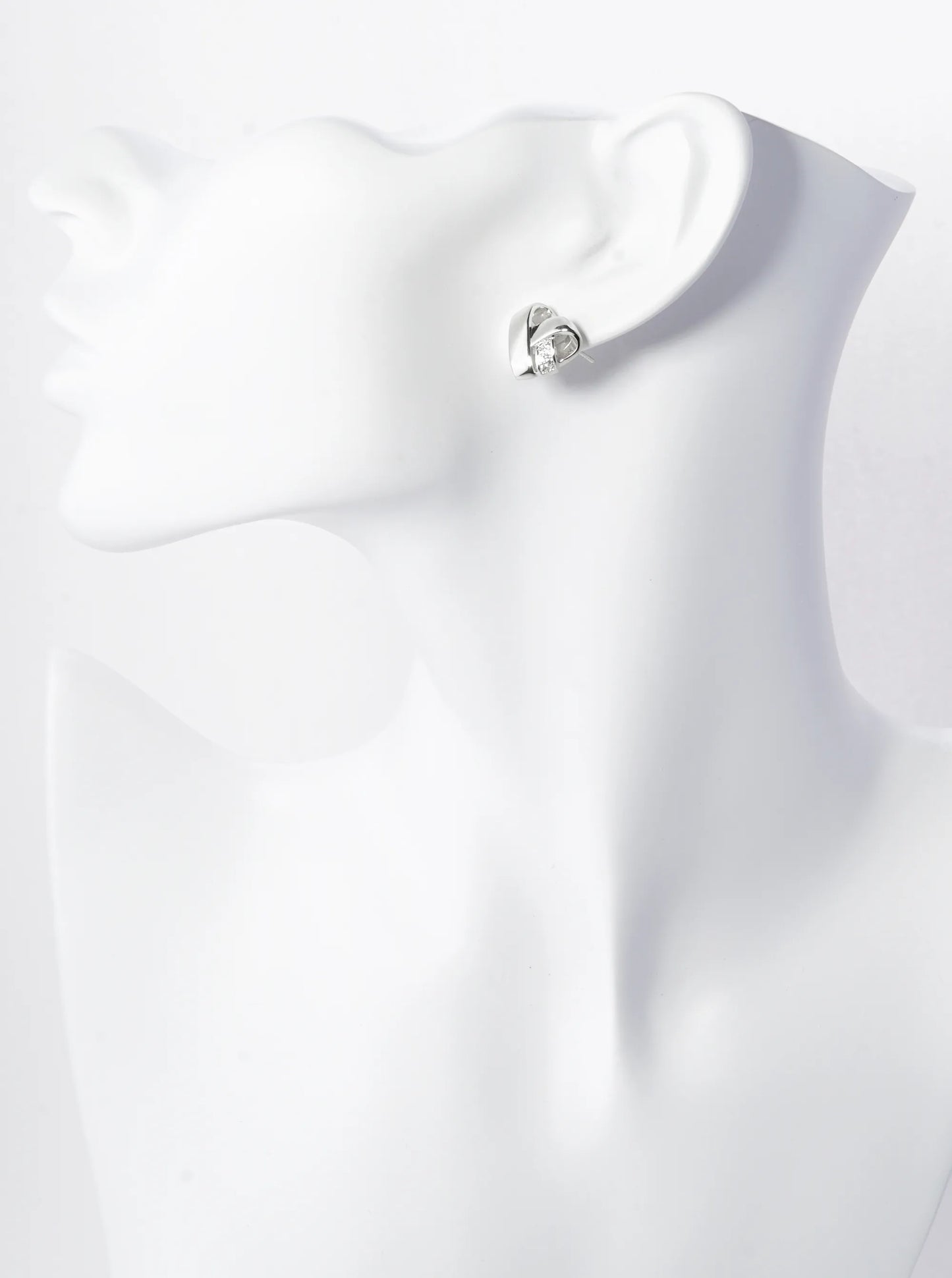 14K Gold Dipped CZ Pave 13mm Knot Heart Stud Earrings