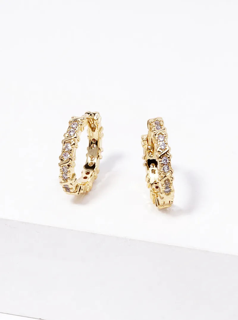 14K Gold Dipped CZ Pave 15mm Huggie Hoop Earrings