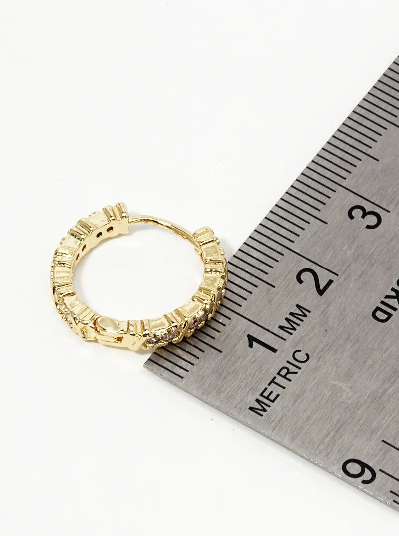 14K Gold Dipped CZ Pave 15mm Huggie Hoop Earrings