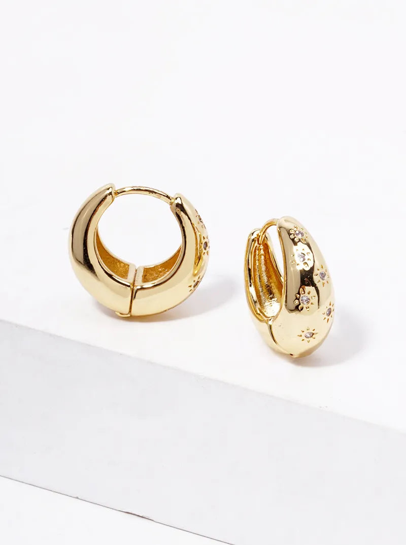14K Gold Dipped CZ Pave 15mm Huggie Hoop Earrings