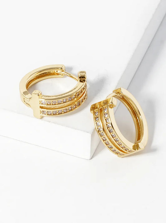 14K Gold Dipped CZ Pave 15mm Huggie Hoop Earrings