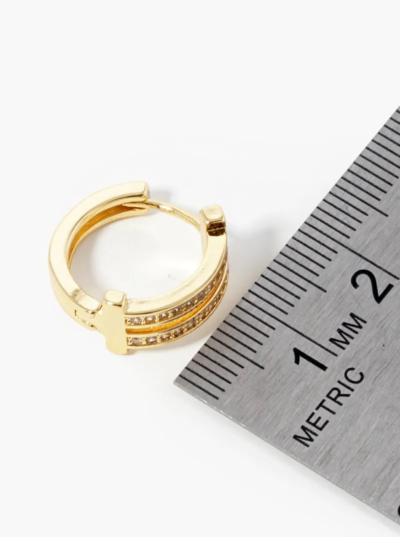 14K Gold Dipped CZ Pave 15mm Huggie Hoop Earrings