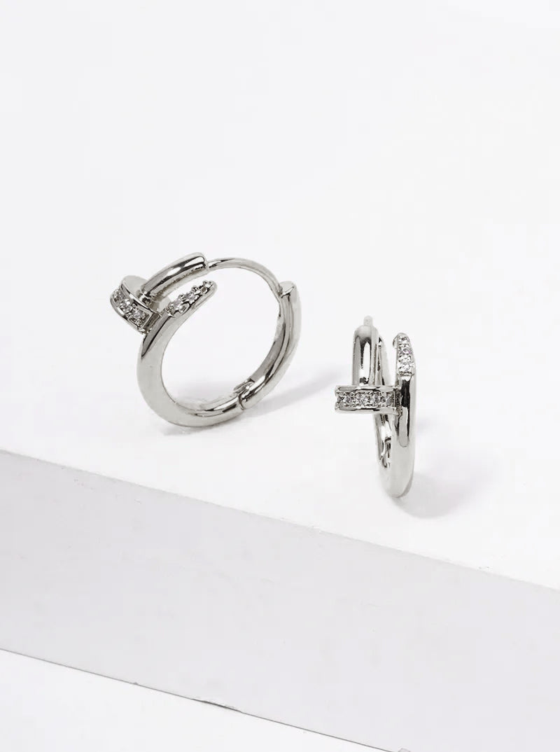 14K Gold Dipped CZ Pave 15mm Nail Huggie Hoop Earrings