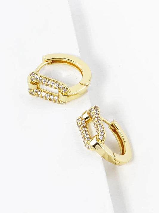 14K Gold Dipped CZ Pave 15mm U Shape Huggie Hoop Earrings