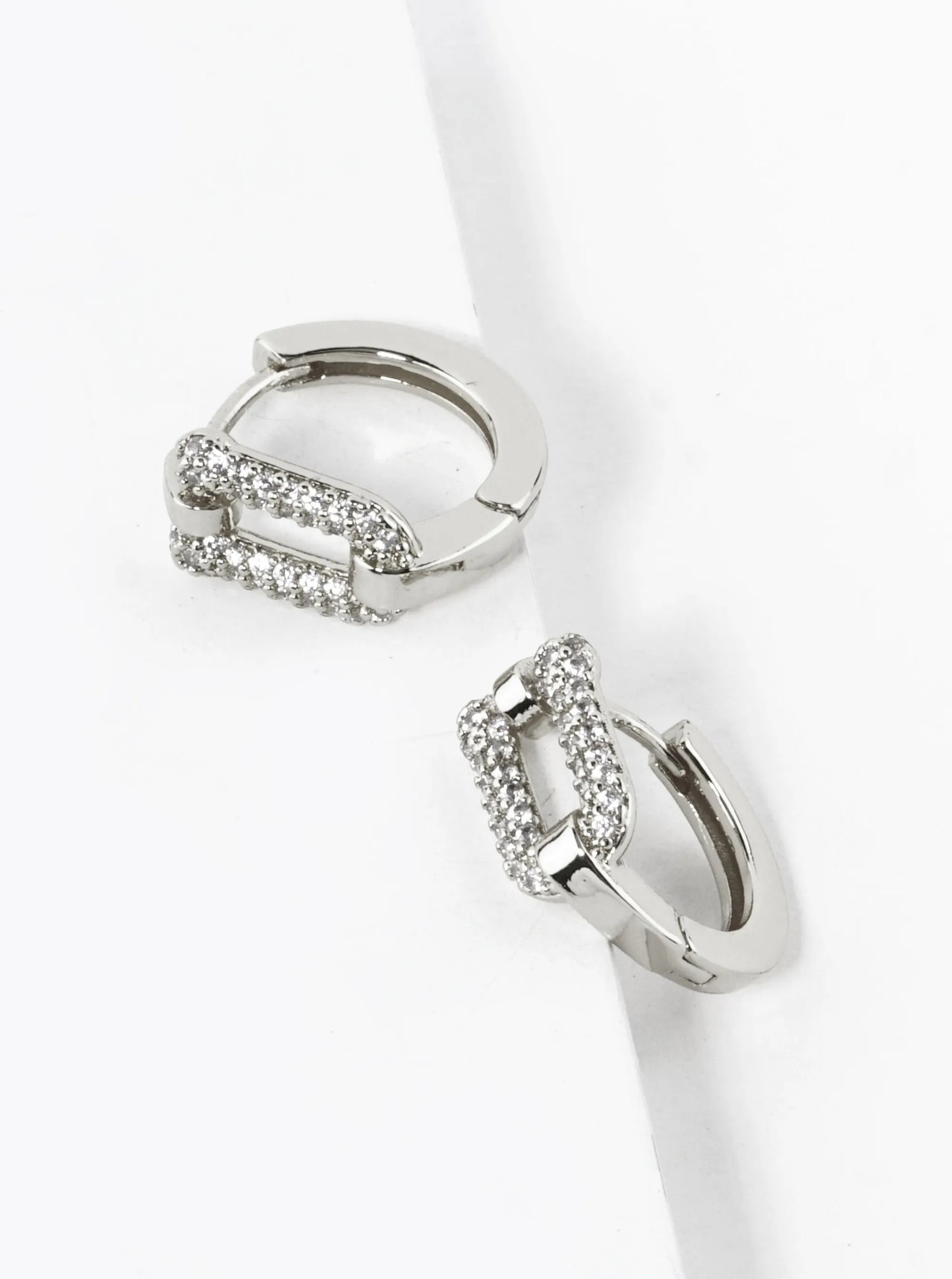 14K Gold Dipped CZ Pave 15mm U Shape Huggie Hoop Earrings
