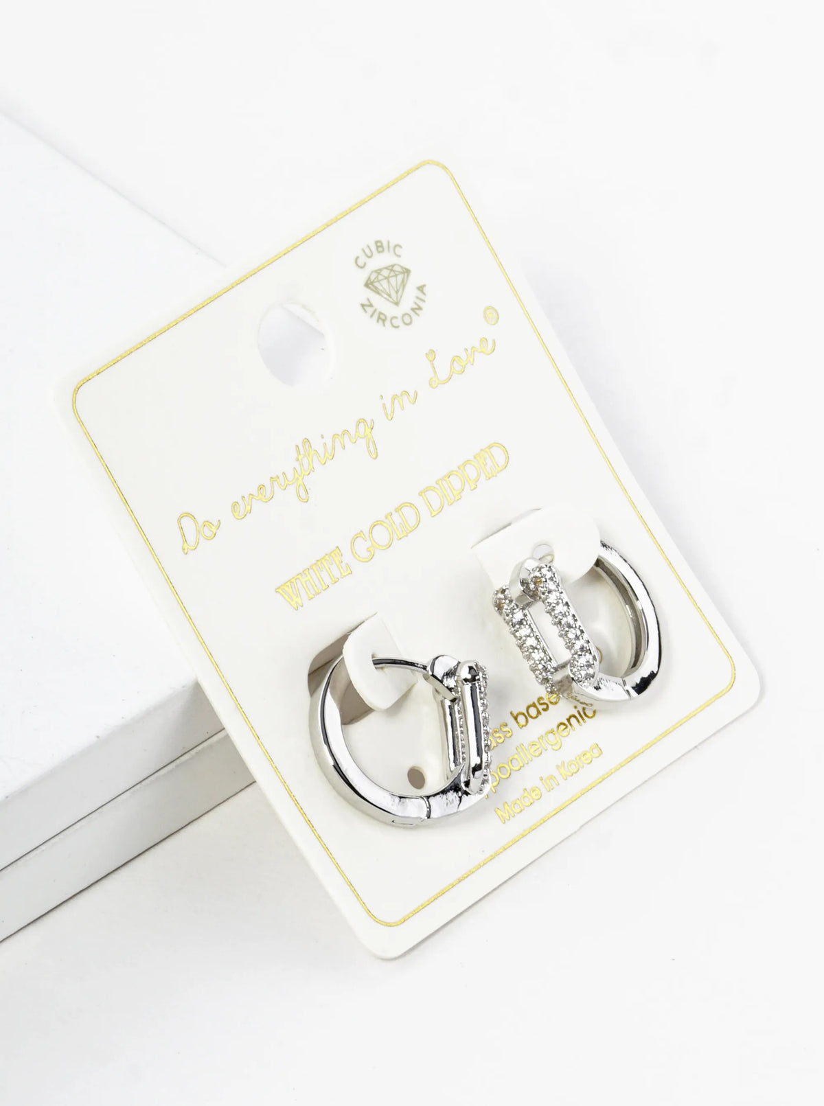 14K Gold Dipped CZ Pave 15mm U Shape Huggie Hoop Earrings
