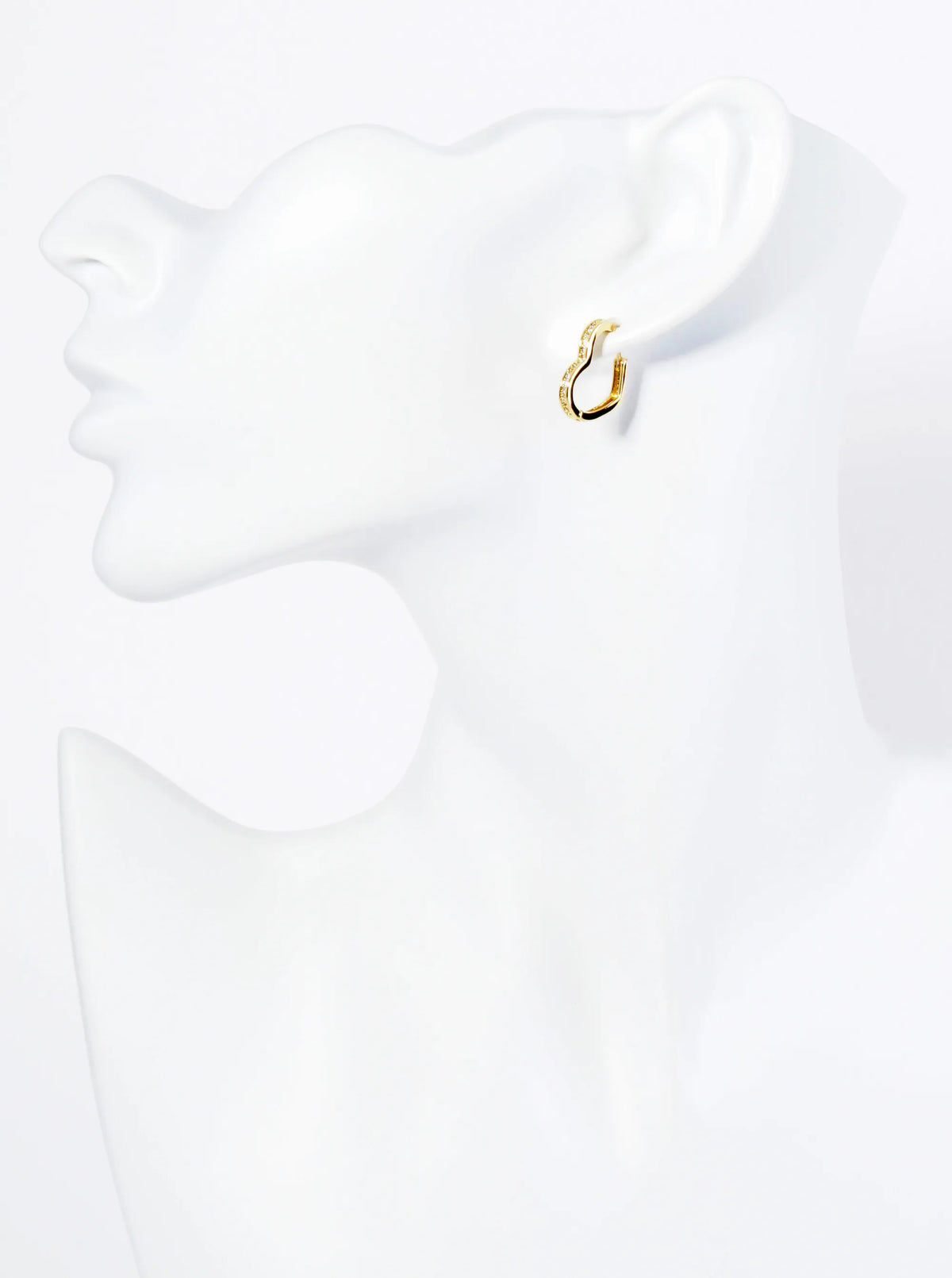 14K Gold Dipped CZ Pave 17mm Heart Huggie Hoop Earrings