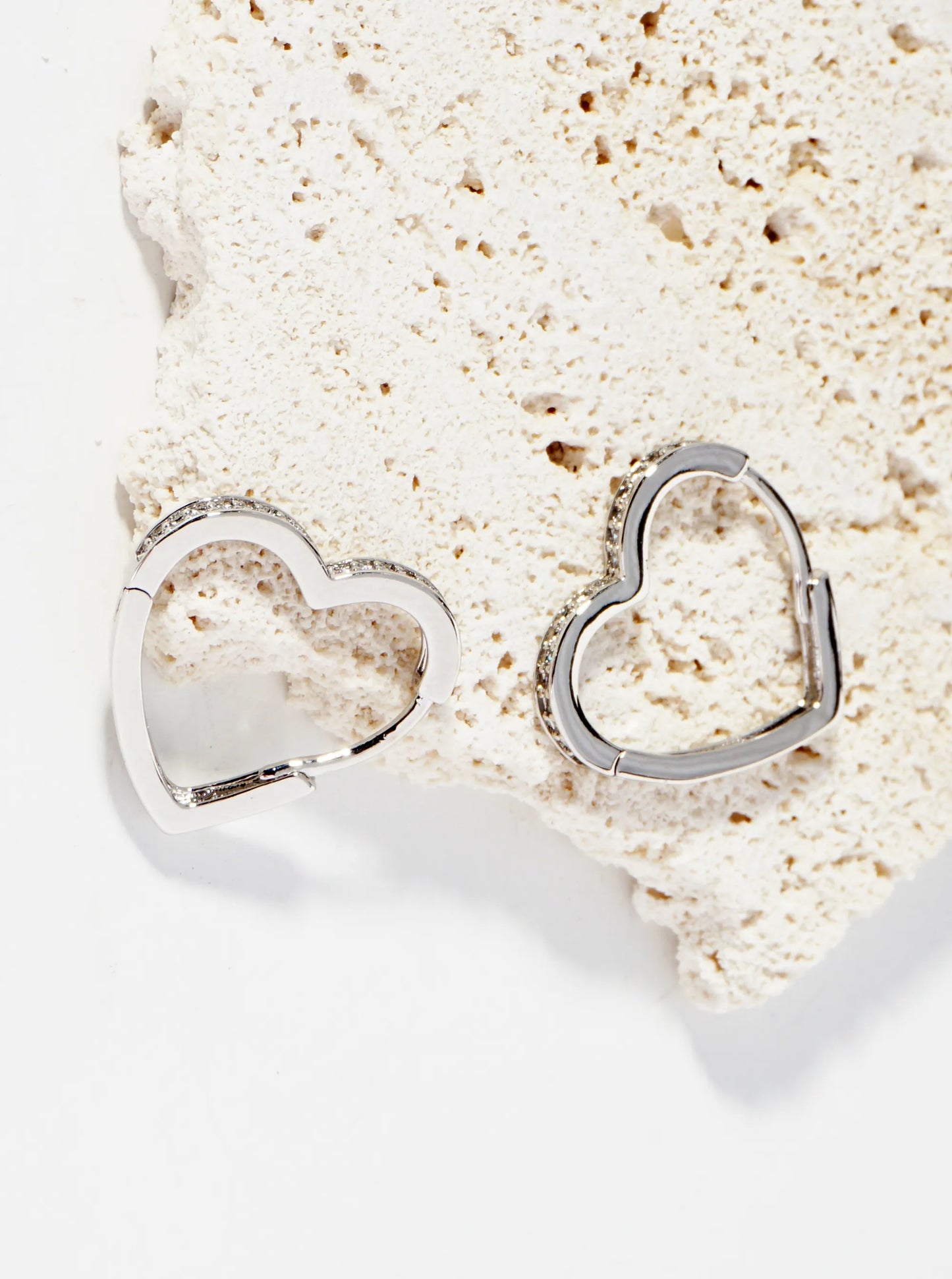 14K Gold Dipped CZ Pave 17mm Heart Huggie Hoop Earrings