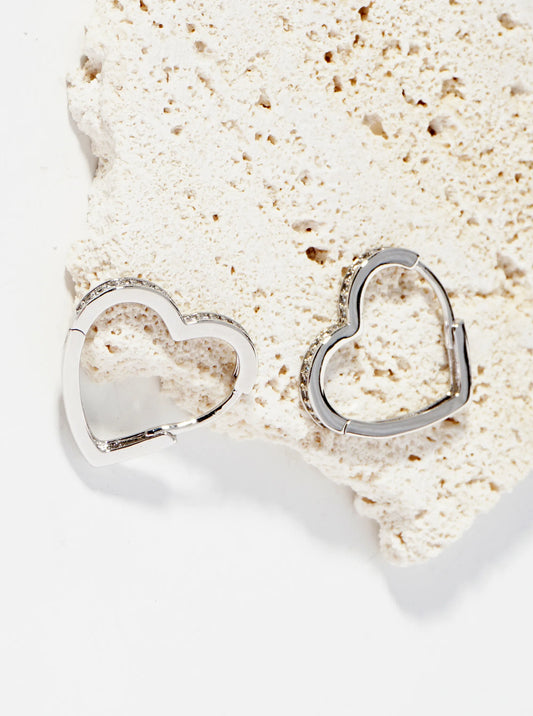 14K Gold Dipped CZ Pave 17mm Heart Huggie Hoop Earrings