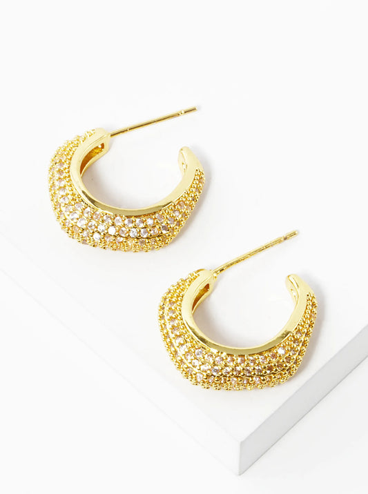 14K Gold Dipped CZ Pave 17mm Rounded Hexagon Hoop Earrings