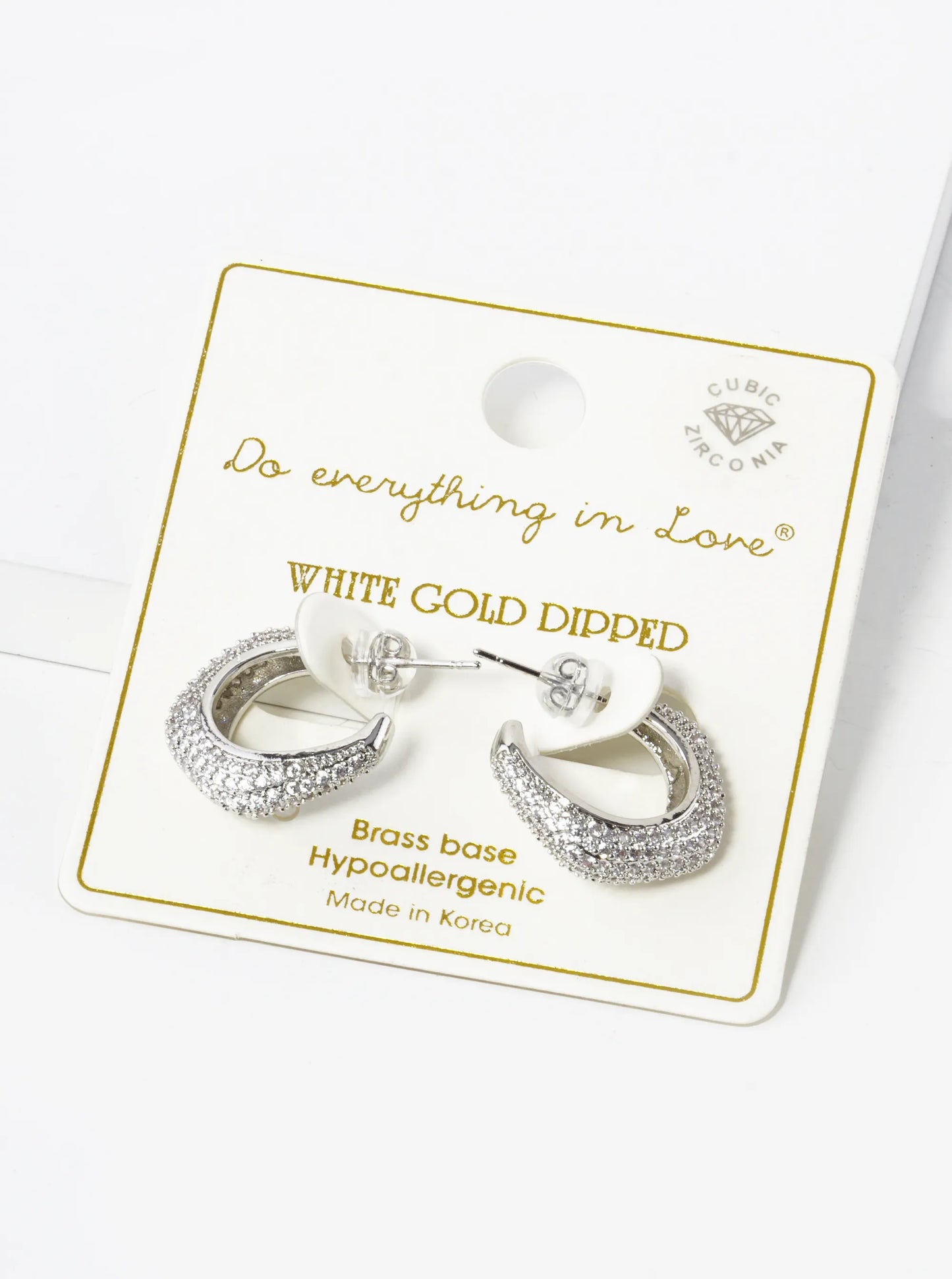 14K Gold Dipped CZ Pave 17mm Rounded Hexagon Hoop Earrings