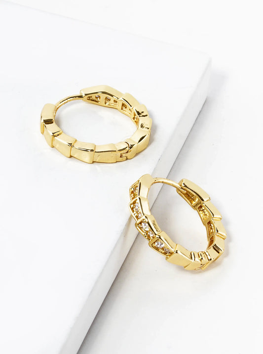 14K Gold Dipped CZ Pave 18mm Huggie Hoop Earrings