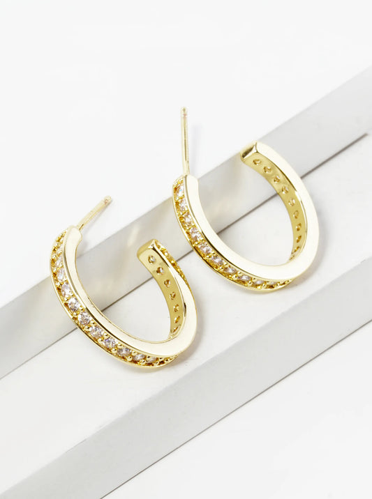 14K Gold Dipped CZ Pave 18mm Open Hoop Earrings