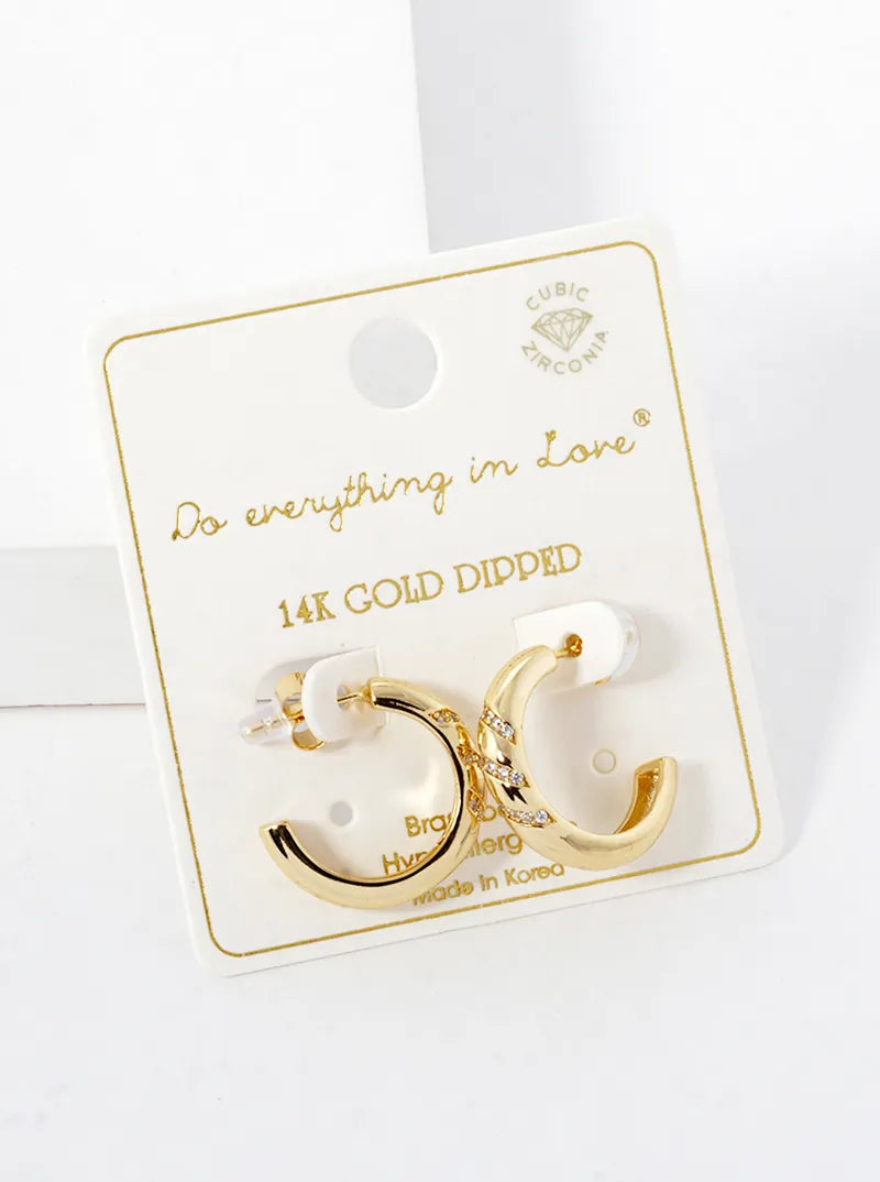 14K Gold Dipped CZ Pave 20mm Open Hoop Earrings