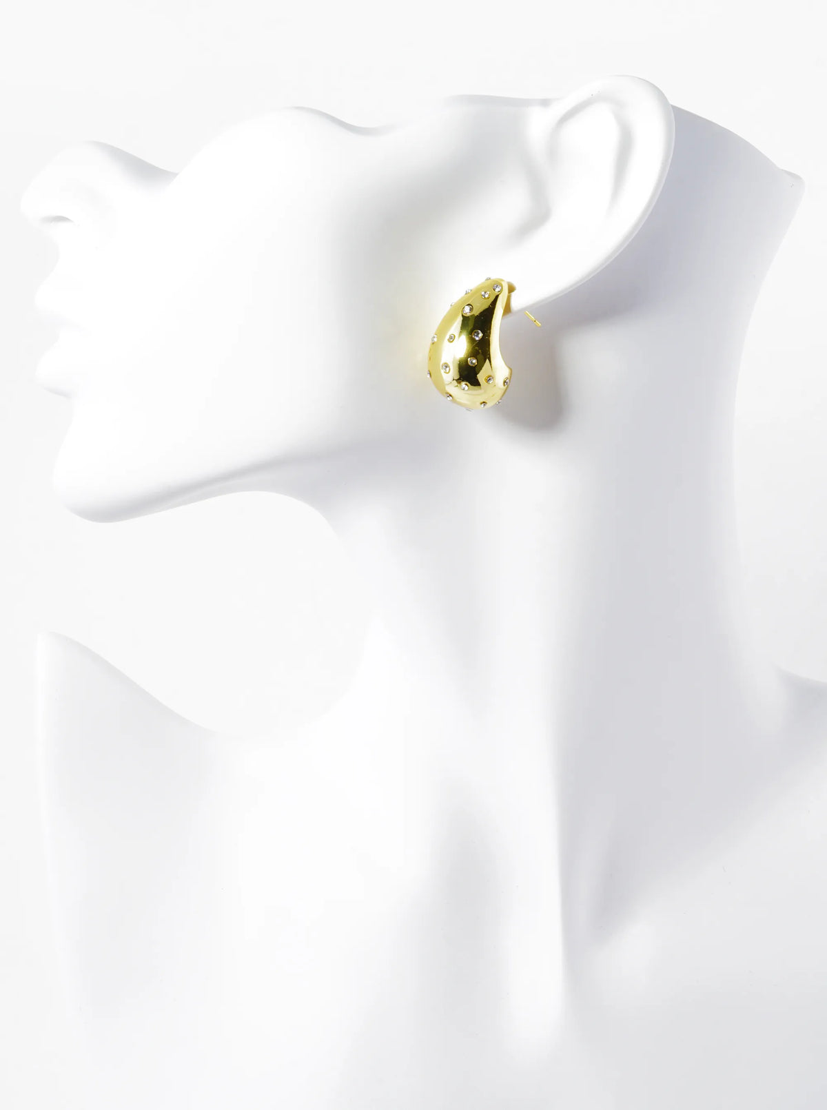 14K Gold Dipped CZ Pave 3D Puffy Teardrop Hoop Earrings