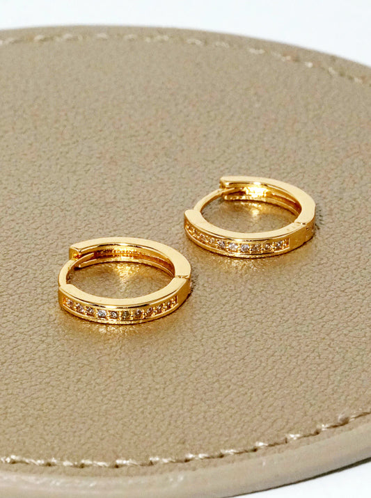 14K Gold Dipped CZ Pave 9mm Huggie Hoop Earrings