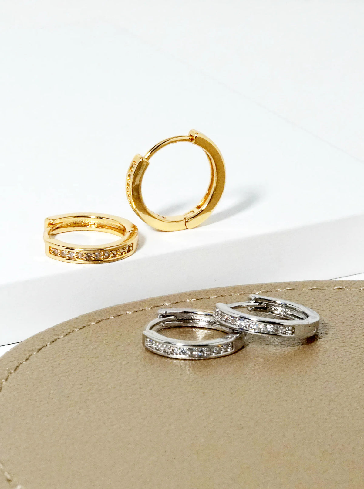 14K Gold Dipped CZ Pave 9mm Huggie Hoop Earrings