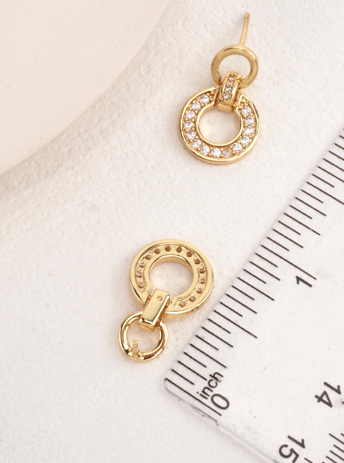 14K Gold-Dipped CZ Pave Circle Dangle Earrings