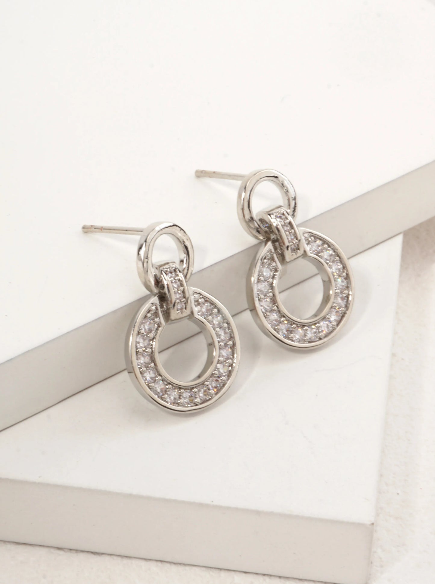 14K Gold-Dipped CZ Pave Circle Dangle Earrings
