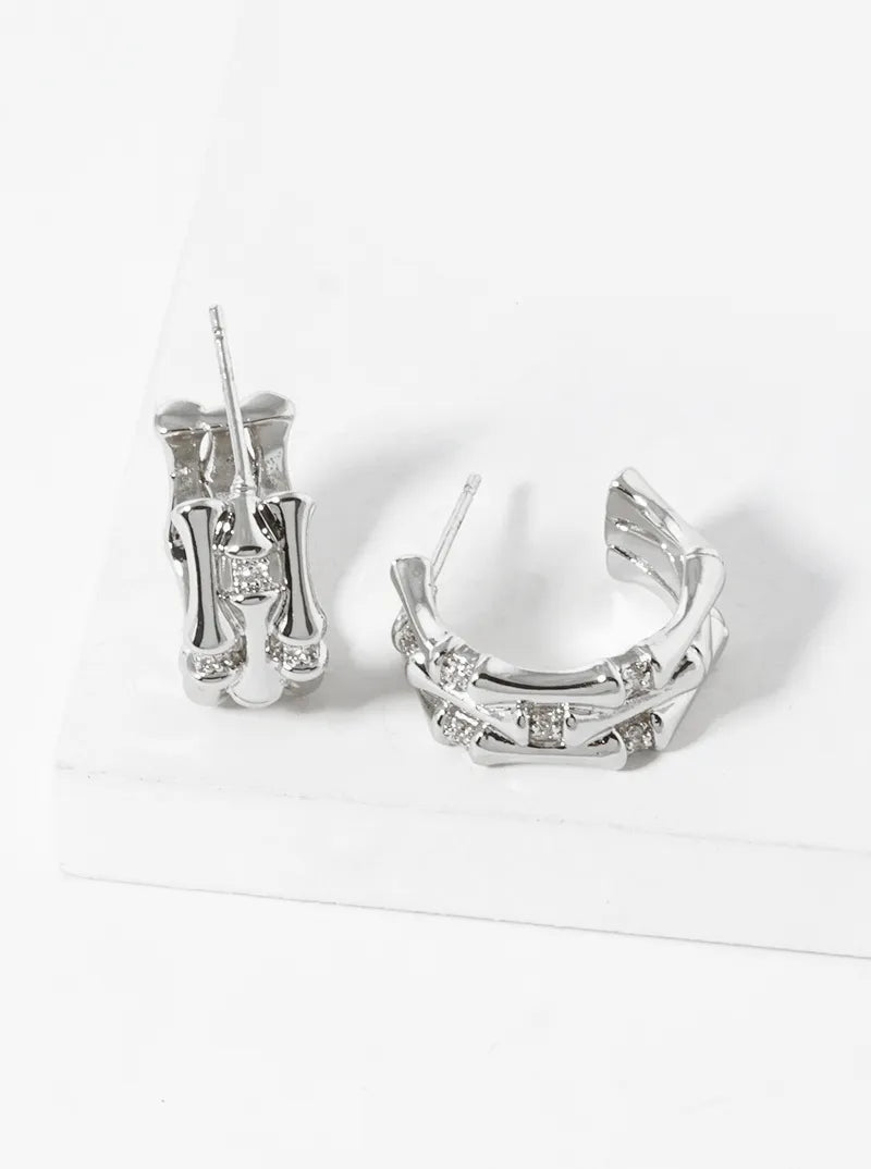 14K Gold Dipped CZ Pave Claw Open Hoop Earrings