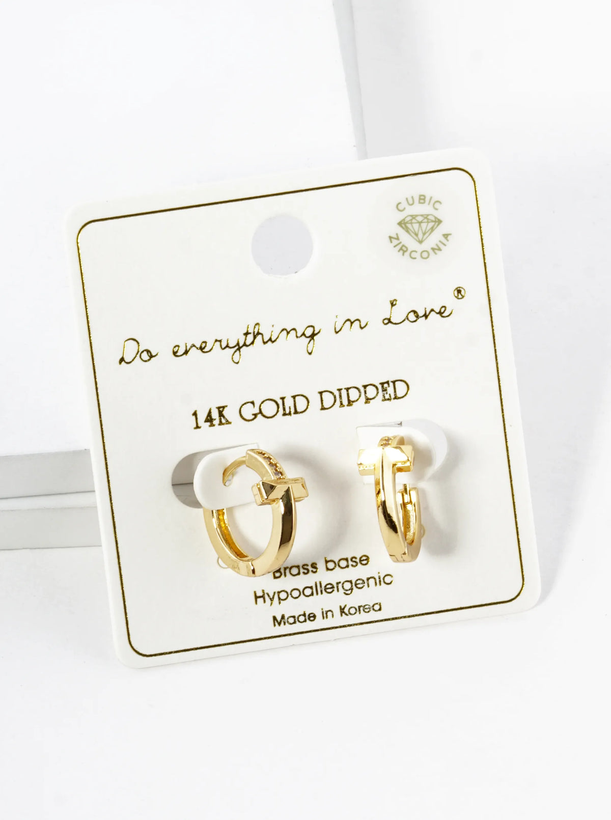 14K Gold Dipped CZ Pave Cross Huggie Hoop Earrings