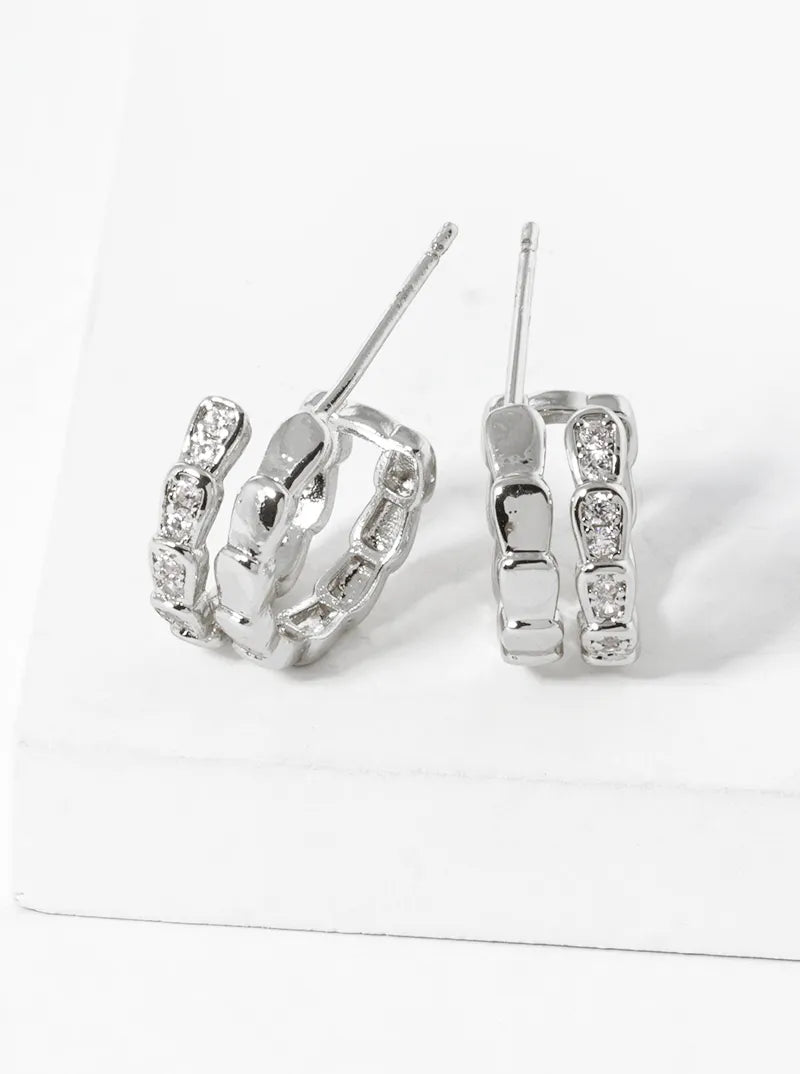 14K Gold Dipped CZ Pave Double Open Hoop Earrings