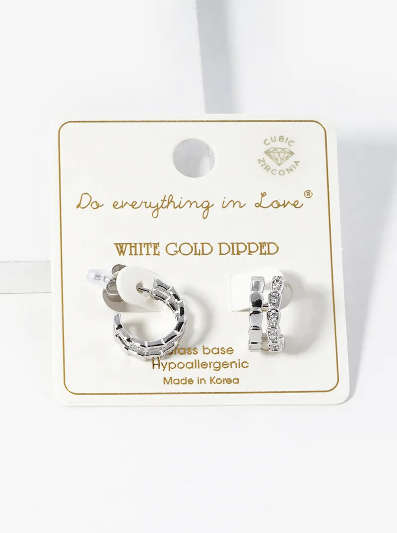14K Gold Dipped CZ Pave Double Open Hoop Earrings