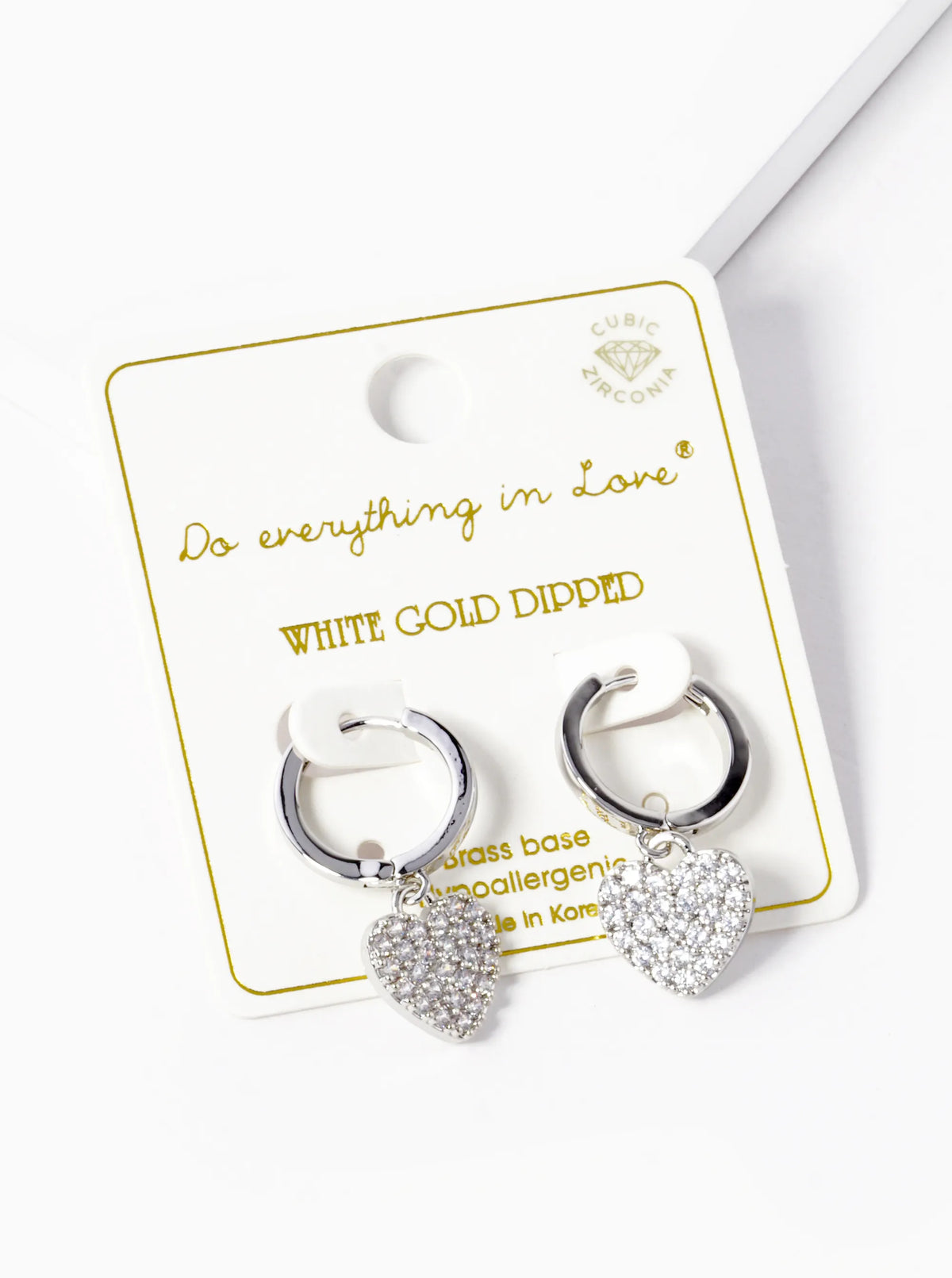 14K Gold Dipped CZ Pave Heart Drop 15mm Huggie Hoop Earrings