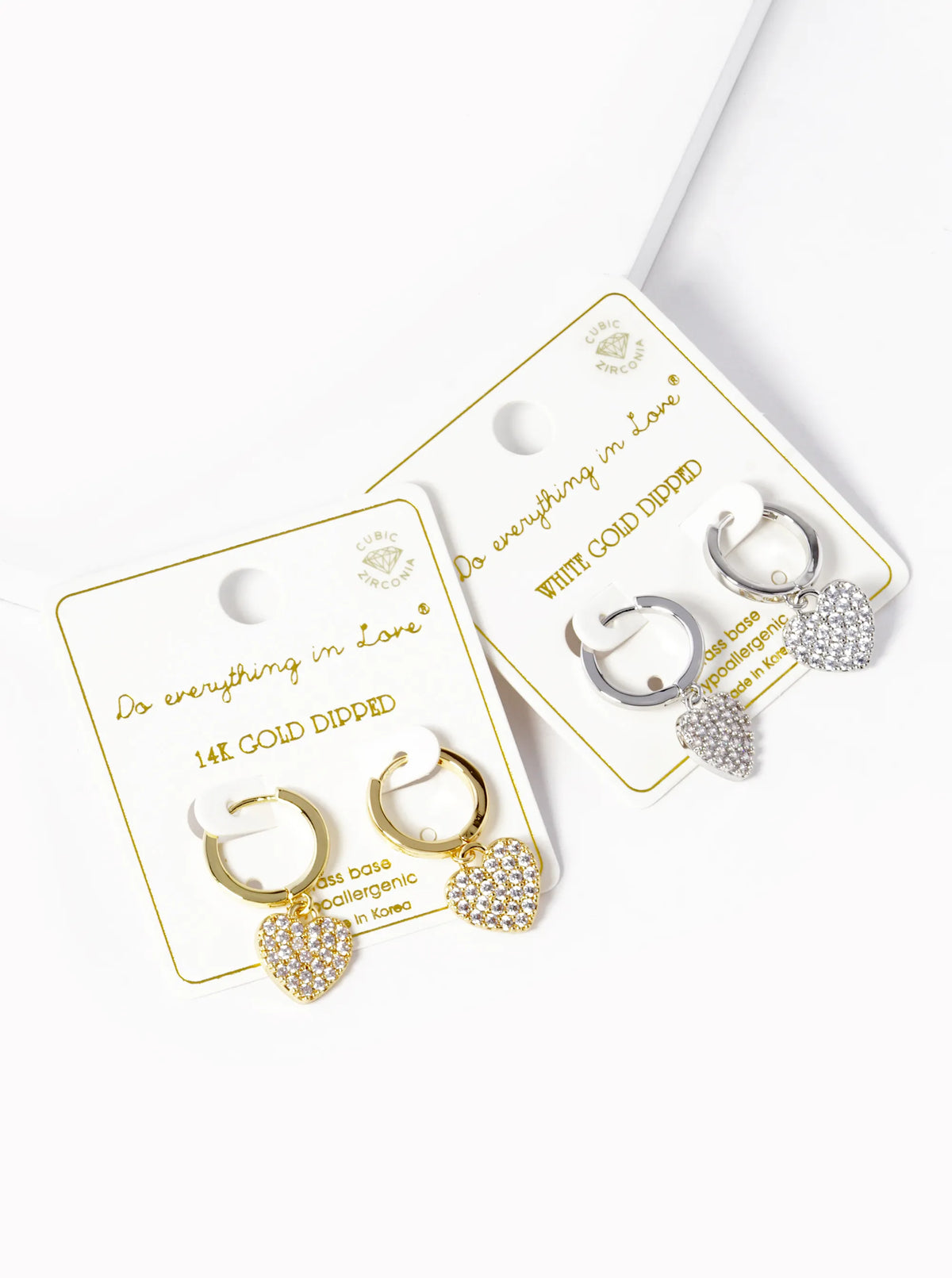 14K Gold Dipped CZ Pave Heart Drop 15mm Huggie Hoop Earrings