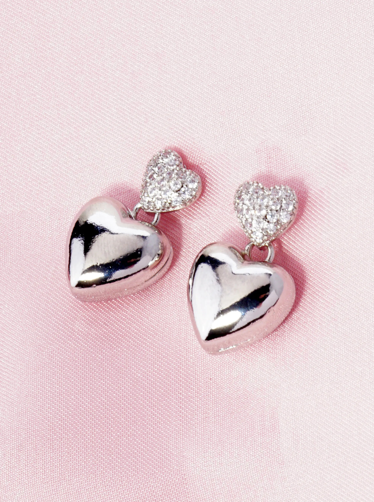 14K Gold Dipped CZ Pave Hollow Double Heart Drop Post Earrings