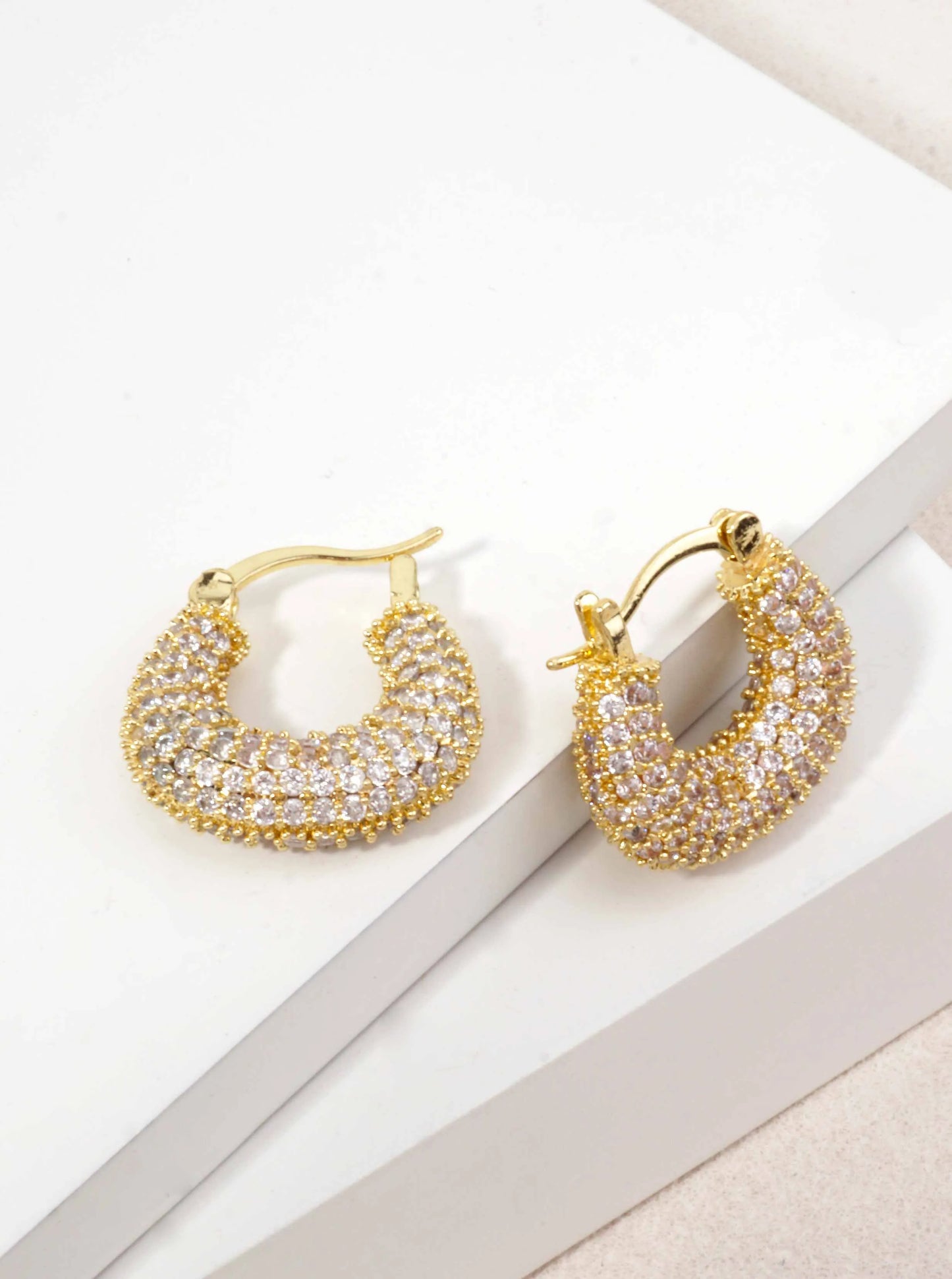 14K Gold Dipped CZ Pave Hoop Earrings
