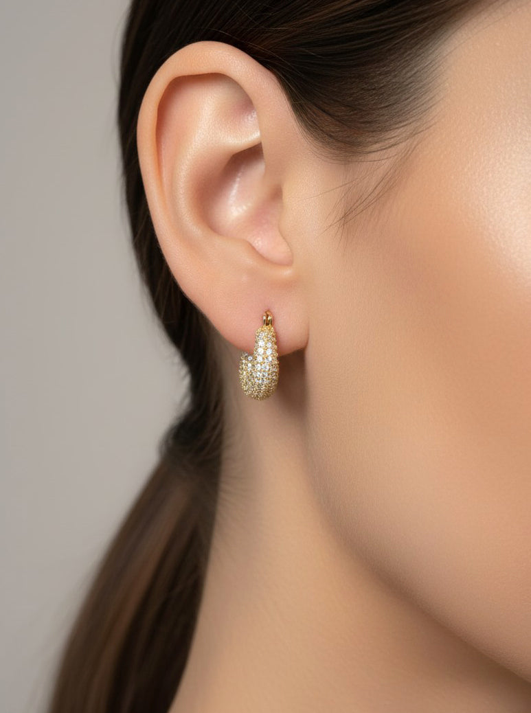 14K Gold Dipped CZ Pave Hoop Earrings