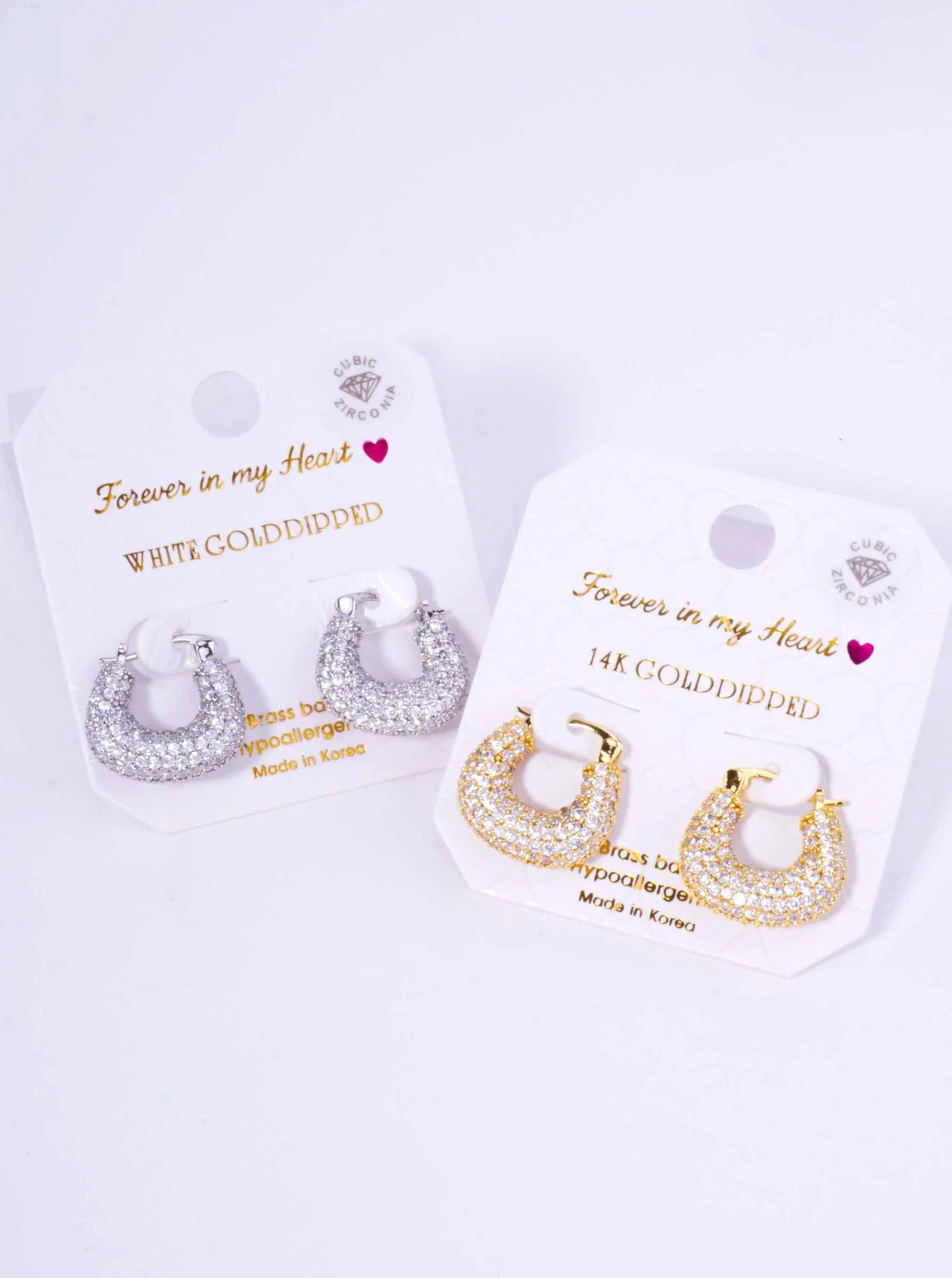 14K Gold Dipped CZ Pave Hoop Earrings
