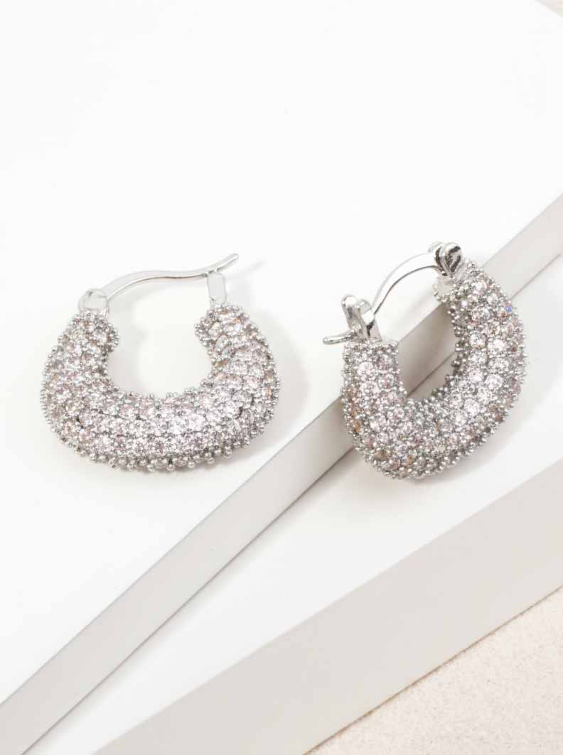 14K Gold Dipped CZ Pave Hoop Earrings