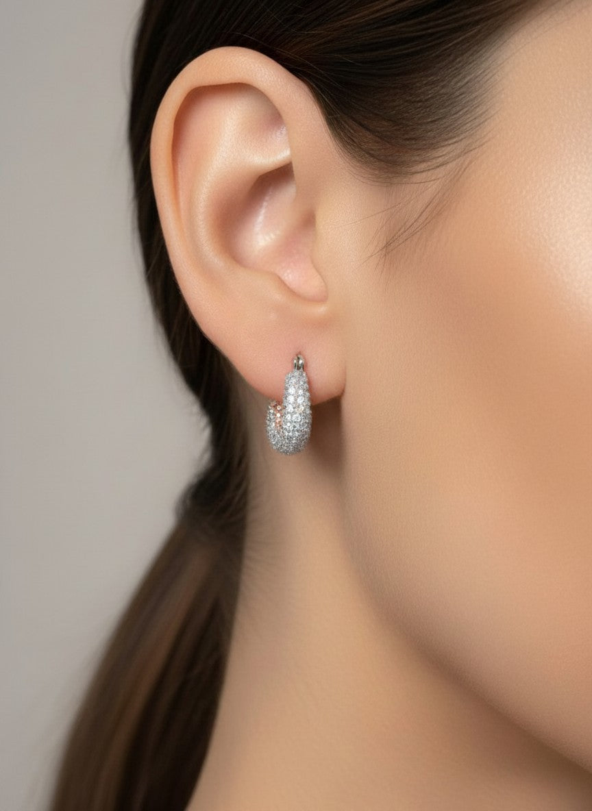 14K Gold Dipped CZ Pave Hoop Earrings