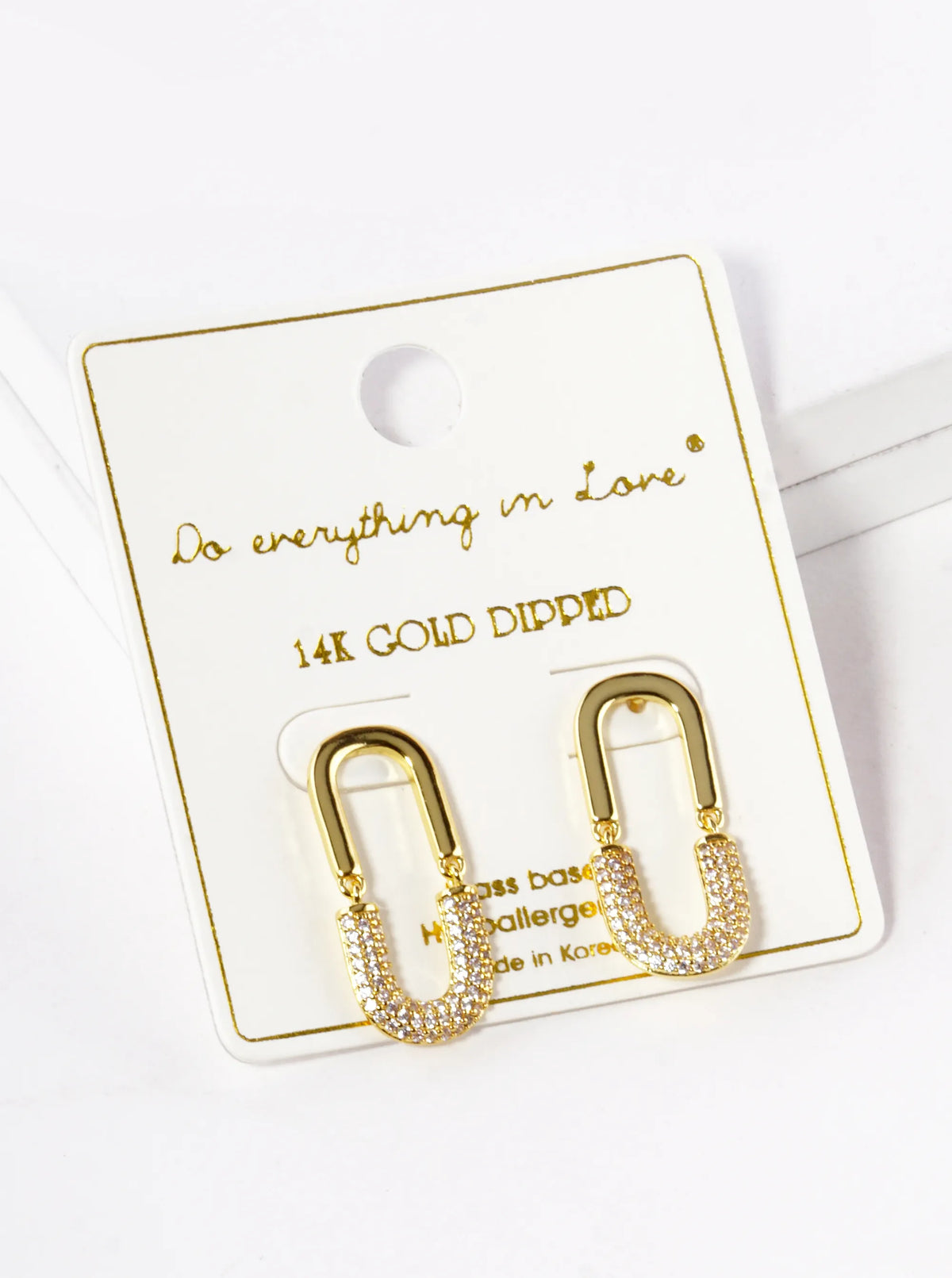 14K Gold Dipped CZ Pave Oval Post Earrings