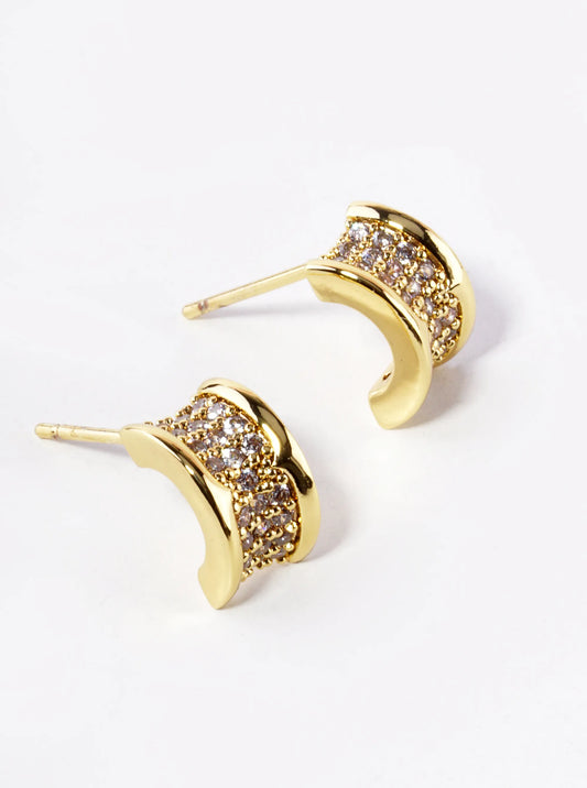 14K Gold Dipped CZ Pave Tiny Half Circle Stud Earrings