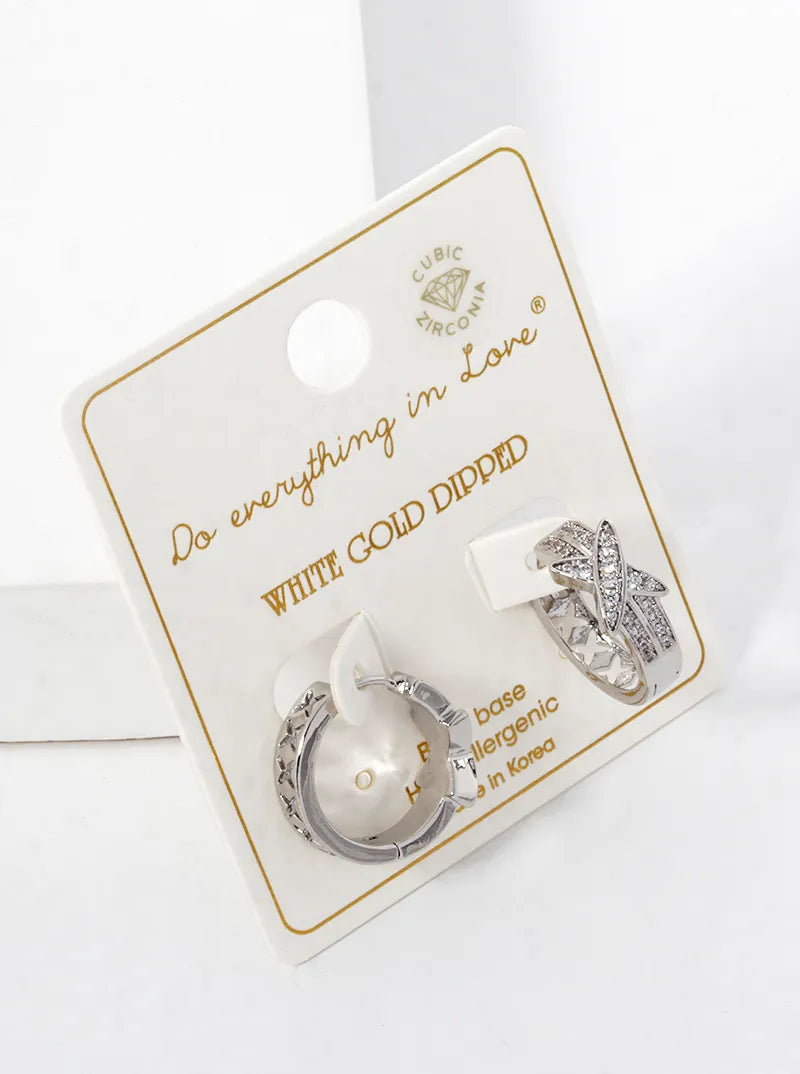 14K Gold Dipped CZ Pave X Shape 15mm Huggie Hoop Earrings