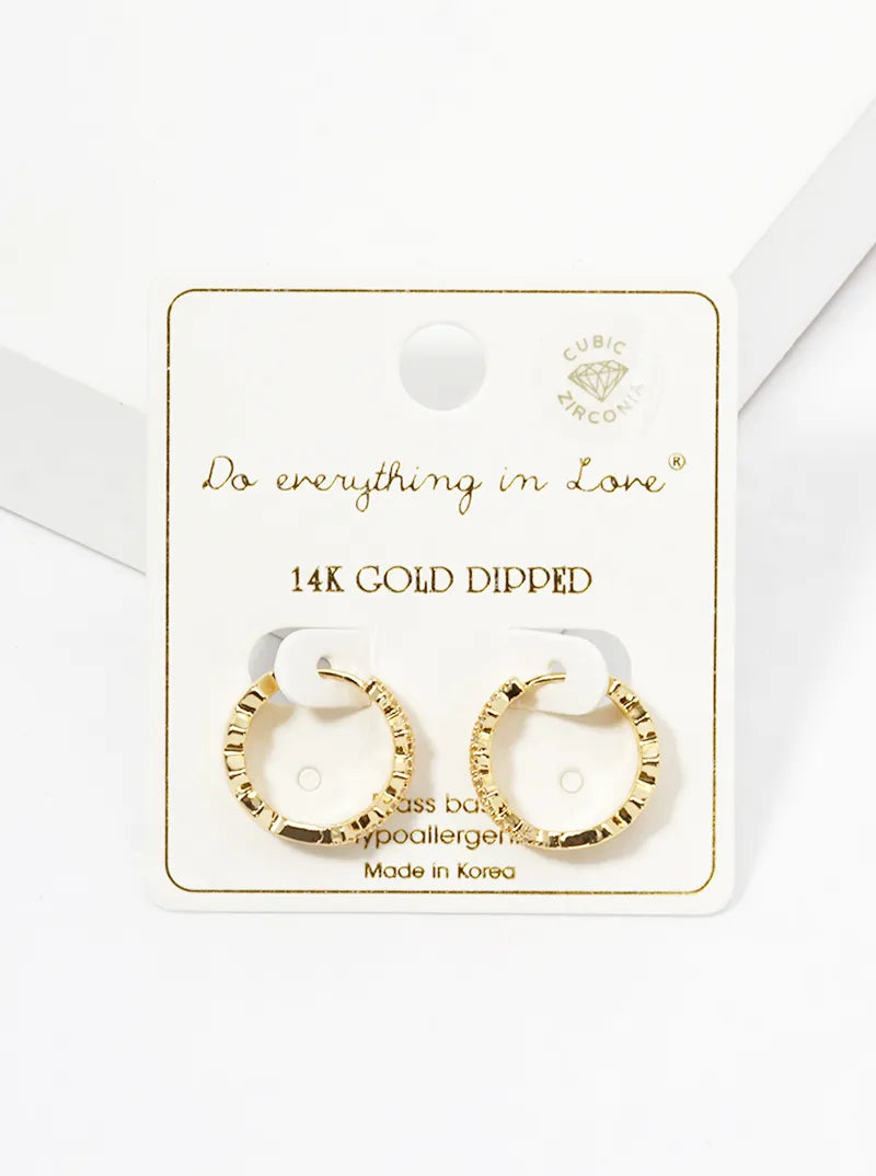 14K Gold Dipped CZ Pave Zig Zag 15mm Huggie Hoop Earrings