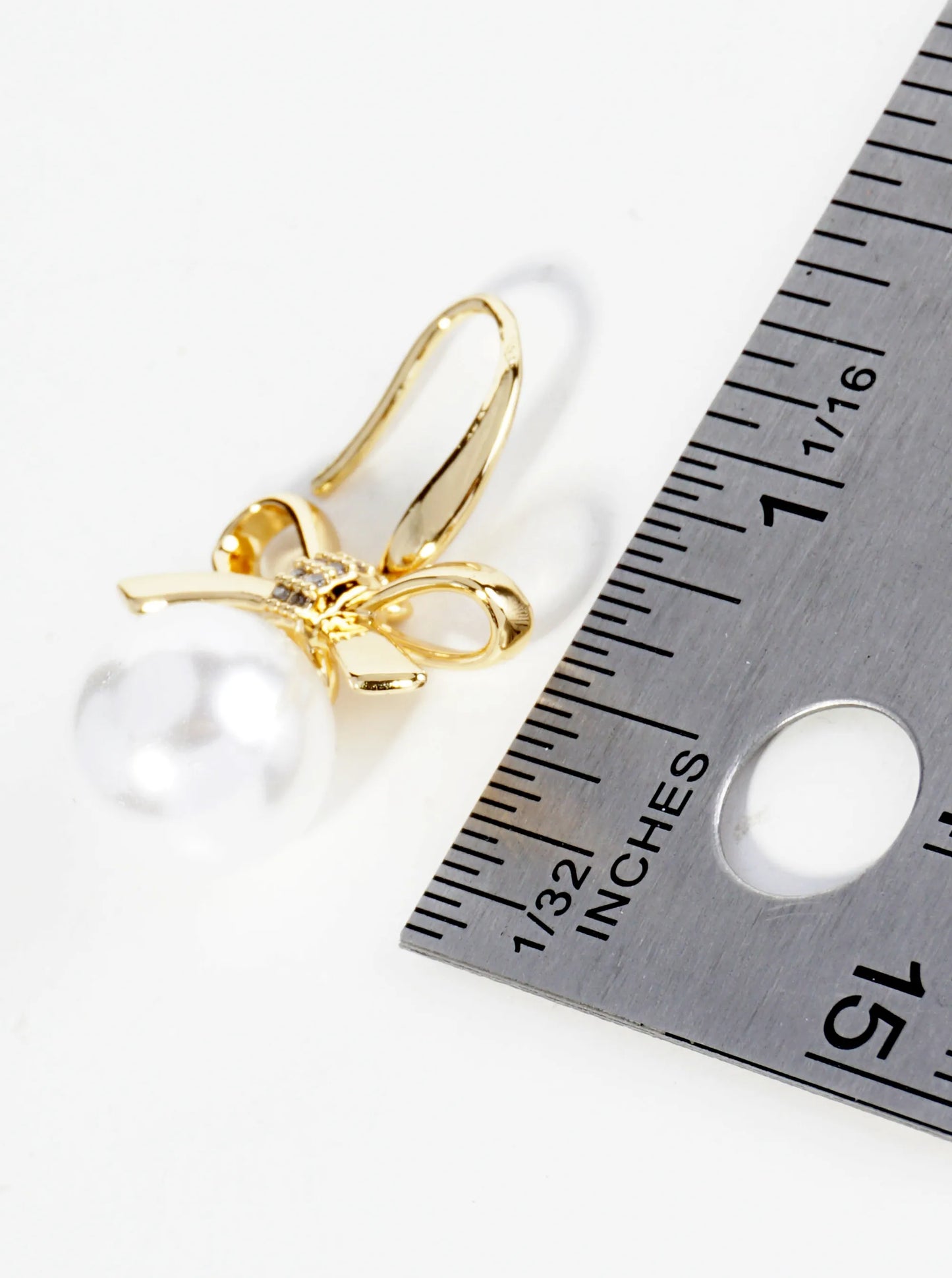 14K Gold Dipped CZ Pearl Bow Ribbon Drop Dangle Earrings